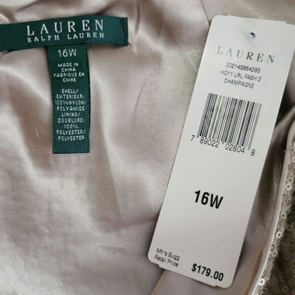 Vintage Lauren Ralph Lauren Champagne Miniature Sequin Zip Skirt NWT 16W - Picture 3 of 5